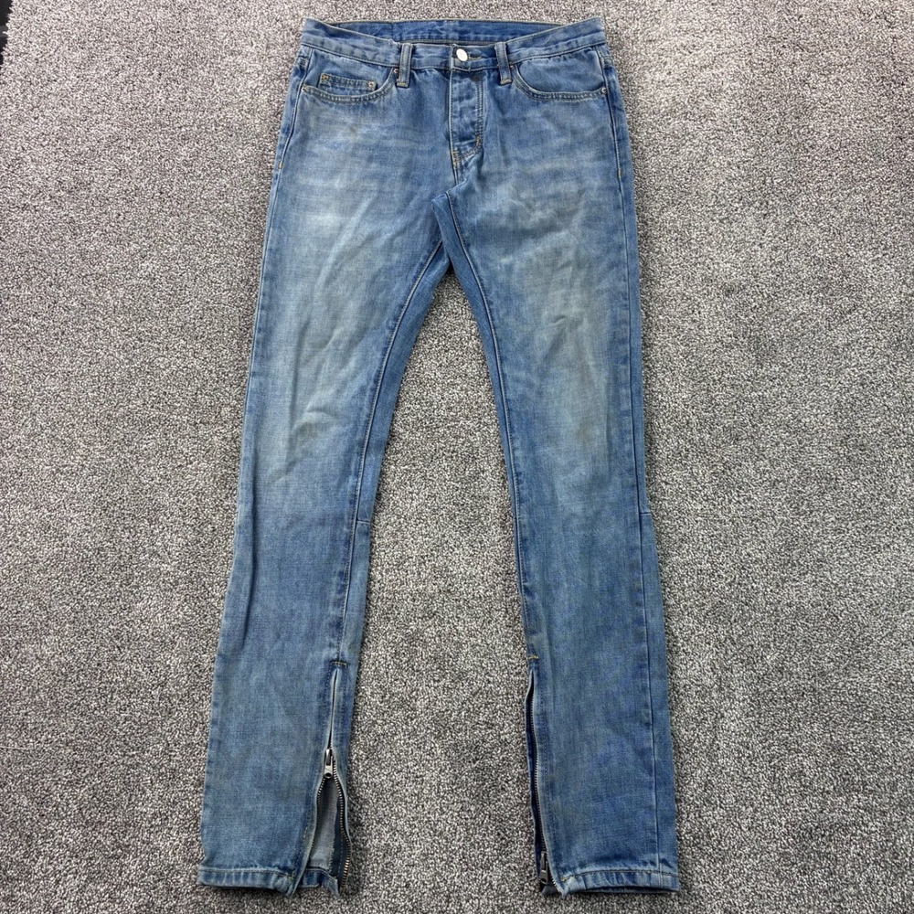 Mnml Jeans Men's 30 Blue Denim Cotton Skinny Leg Ankle Zip Button Fly Light Wash